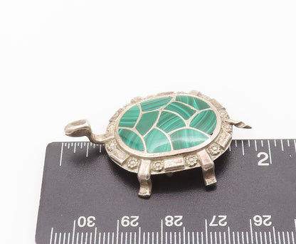 925 Sterling Silver Vintage Brooch Pin NAVAJO ZUNI Malachite Back Turtle BP10689