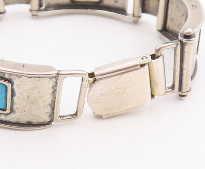 925 Sterling Silver Vintage Bracelet SHABLOOL ISRAEL Opal Hammered Link  BT11443