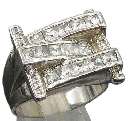925 Sterling Silver  Vintage Cubic Zirconia Large Band Ring Sz 11  RG23613