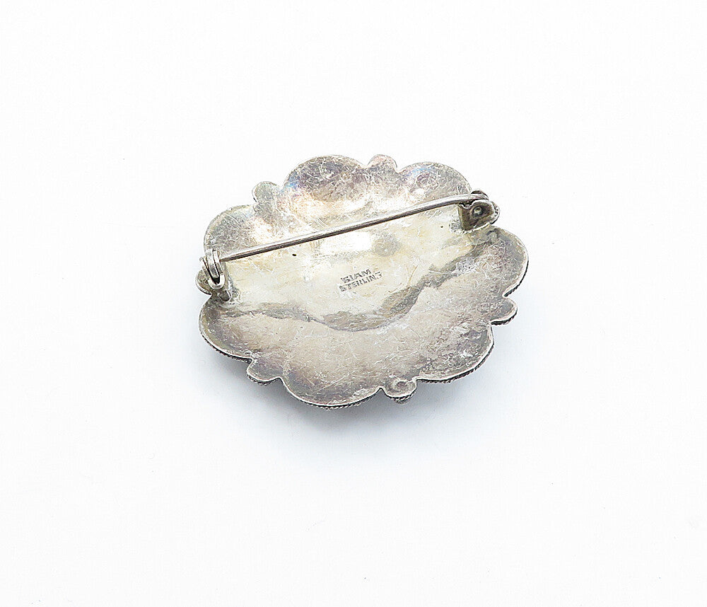 SIAM 925 Sterling Silver  Vintage Antique Niello Dancer Brooch Pin  BP1183