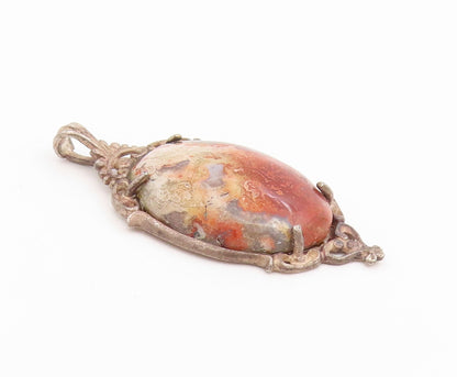 925 Sterling Silver Vintage Pendant Antique Oval Cabochon Jasper Charm  PT26248