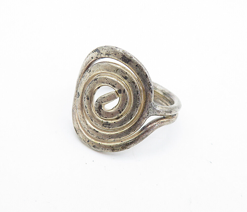 925 Sterling Silver  Vintage Dark Tone Spiral Ribbed Band Ring Sz 9  RG7074