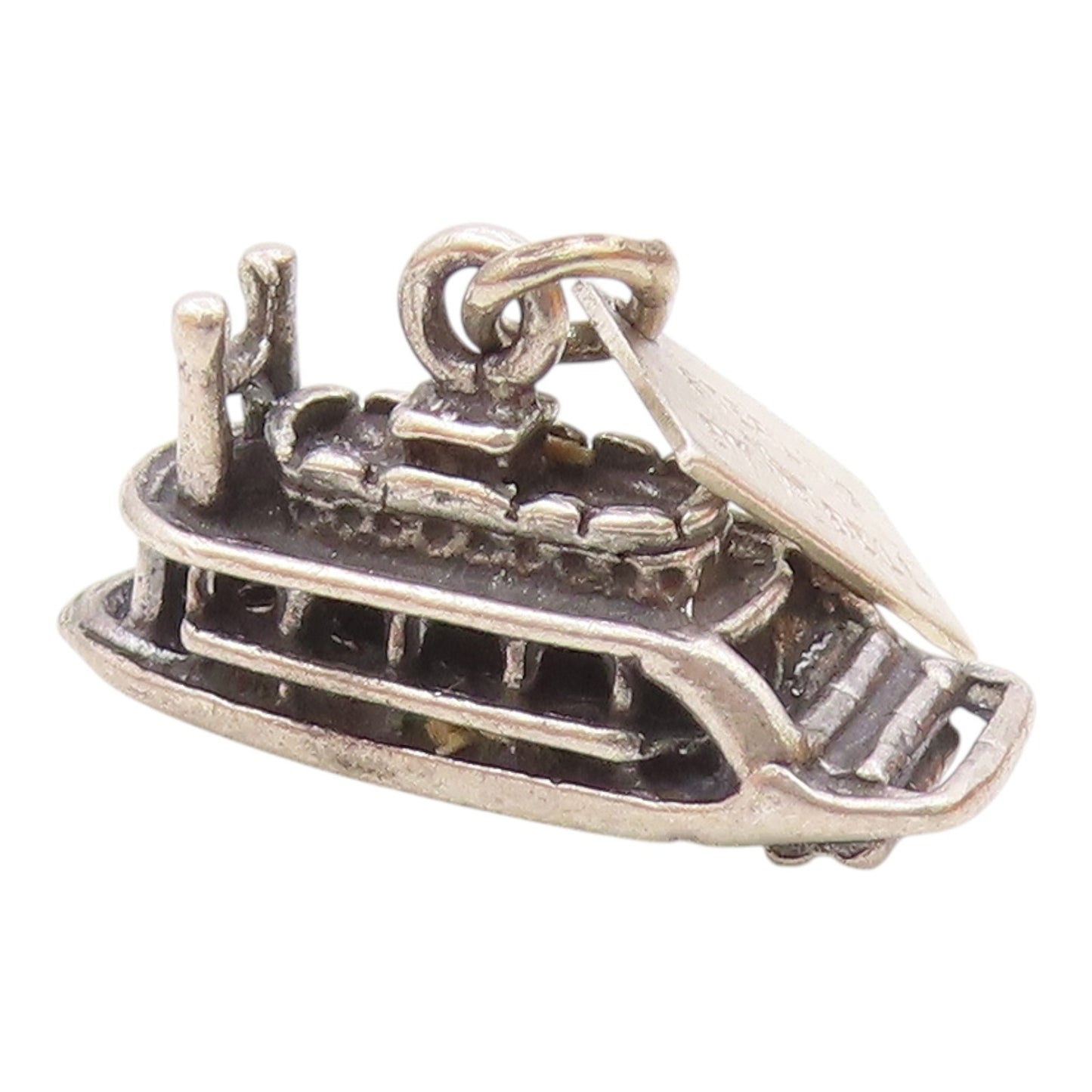 925 Sterling Silver  Vintage Sculpted Steamboat Charm Pendant  PT20413