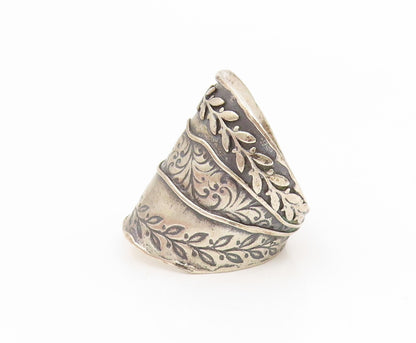 925 Sterling Silver Vintage Ring ISRAEL Engraved Floral Band  Sz 6.5  RG35293