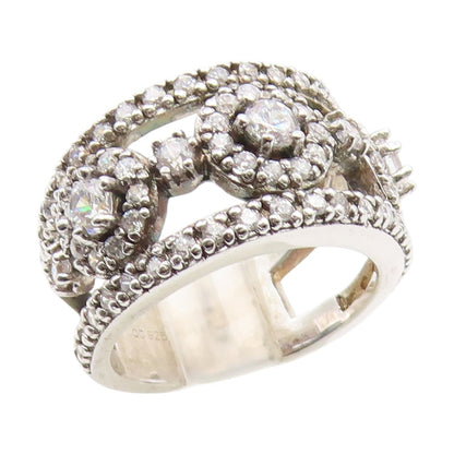 925 Sterling Silver Vintage Ring CZ Halo Circles Openwork Band  Sz 8  RG35148