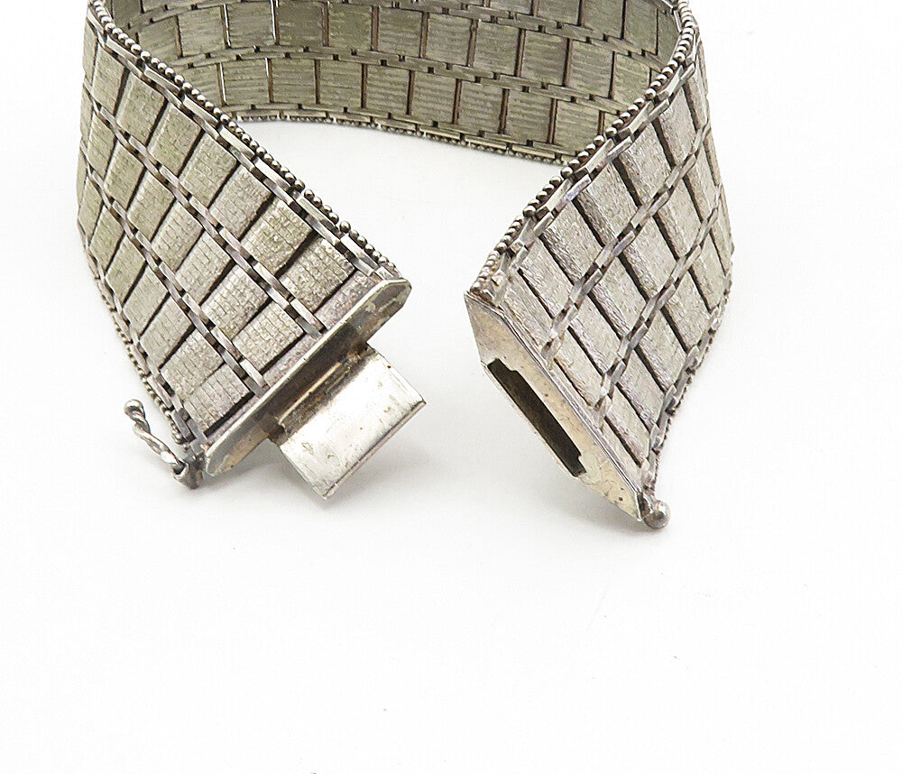 925 Sterling Silver Vintage Textured Square Link Flat Chain Bracelet  BT3985