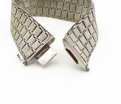 925 Sterling Silver Vintage Textured Square Link Flat Chain Bracelet  BT3985