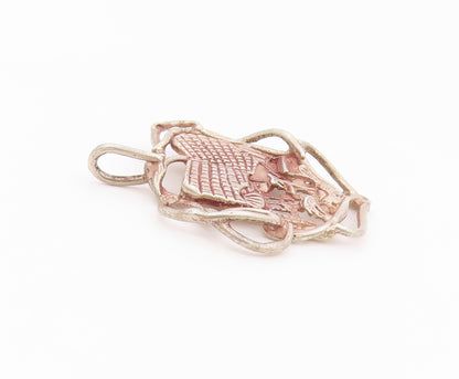 925 Sterling Silver Vintage Pendant Etched Tropical Beach House Charm  PT26459