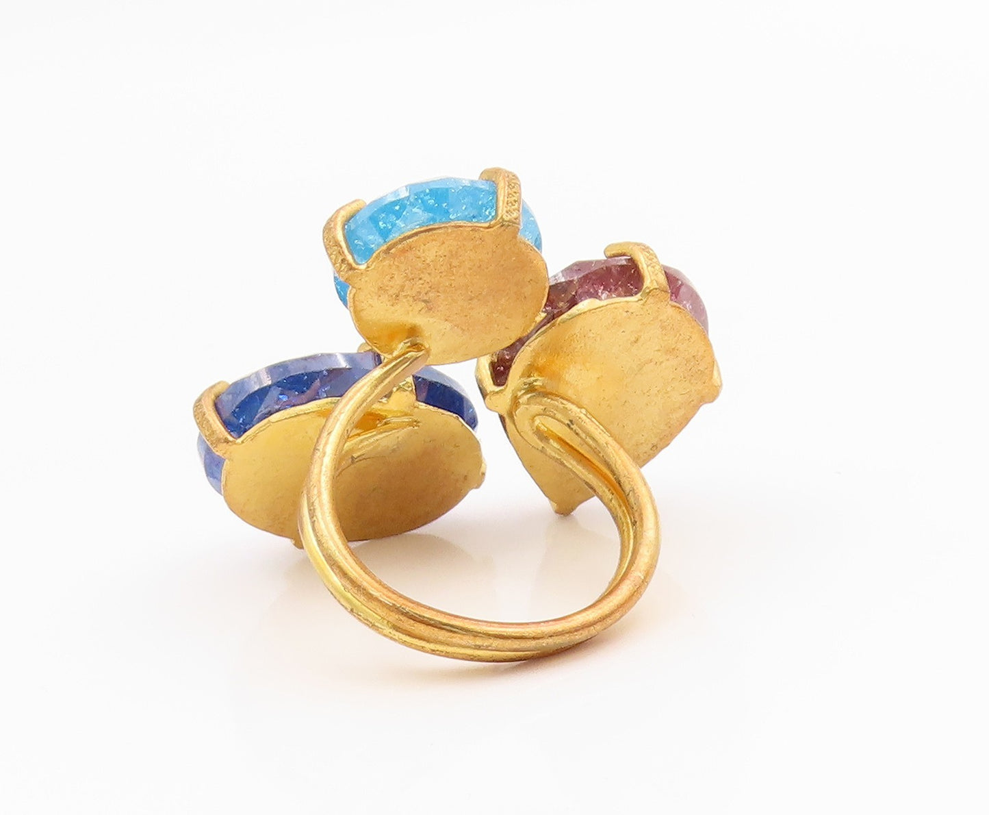 925 Sterling Silver Vintage Ring Gold Plated Mystic Gemstone Band  Sz 7  RG35387