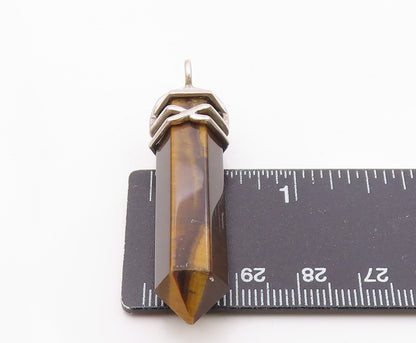 925 Sterling Silver  Vintage Tiger's Eye Wand Minimalist Pendant  PT19692