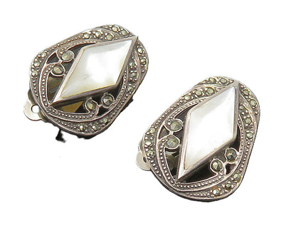 925 Silver  Vintage Shiny Mother of Pearl Non Pierce Drop Earrings  EG11507