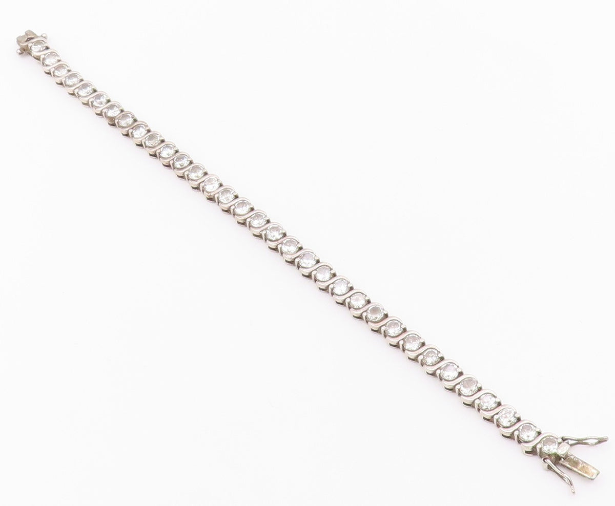 925 Sterling Silver  Shiny Round Cut Cubic Zirconia Chain Bracelet  BT7040
