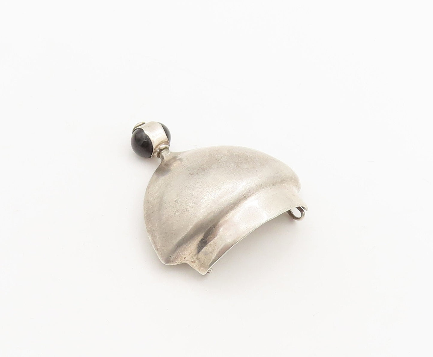 925 Sterling Silver Vintage Pendant Minimalist Large Domed Onyx PT23407