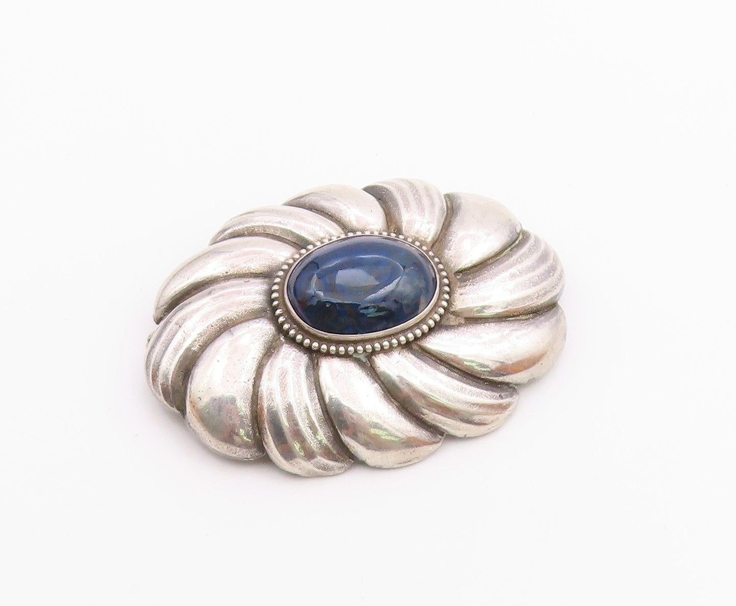 925 Sterling Silver  Vintage Cabochon Sodalite Floral Motif Brooch Pin  BP7174