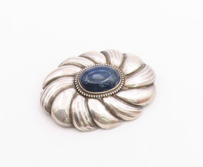 925 Sterling Silver  Vintage Cabochon Sodalite Floral Motif Brooch Pin  BP7174