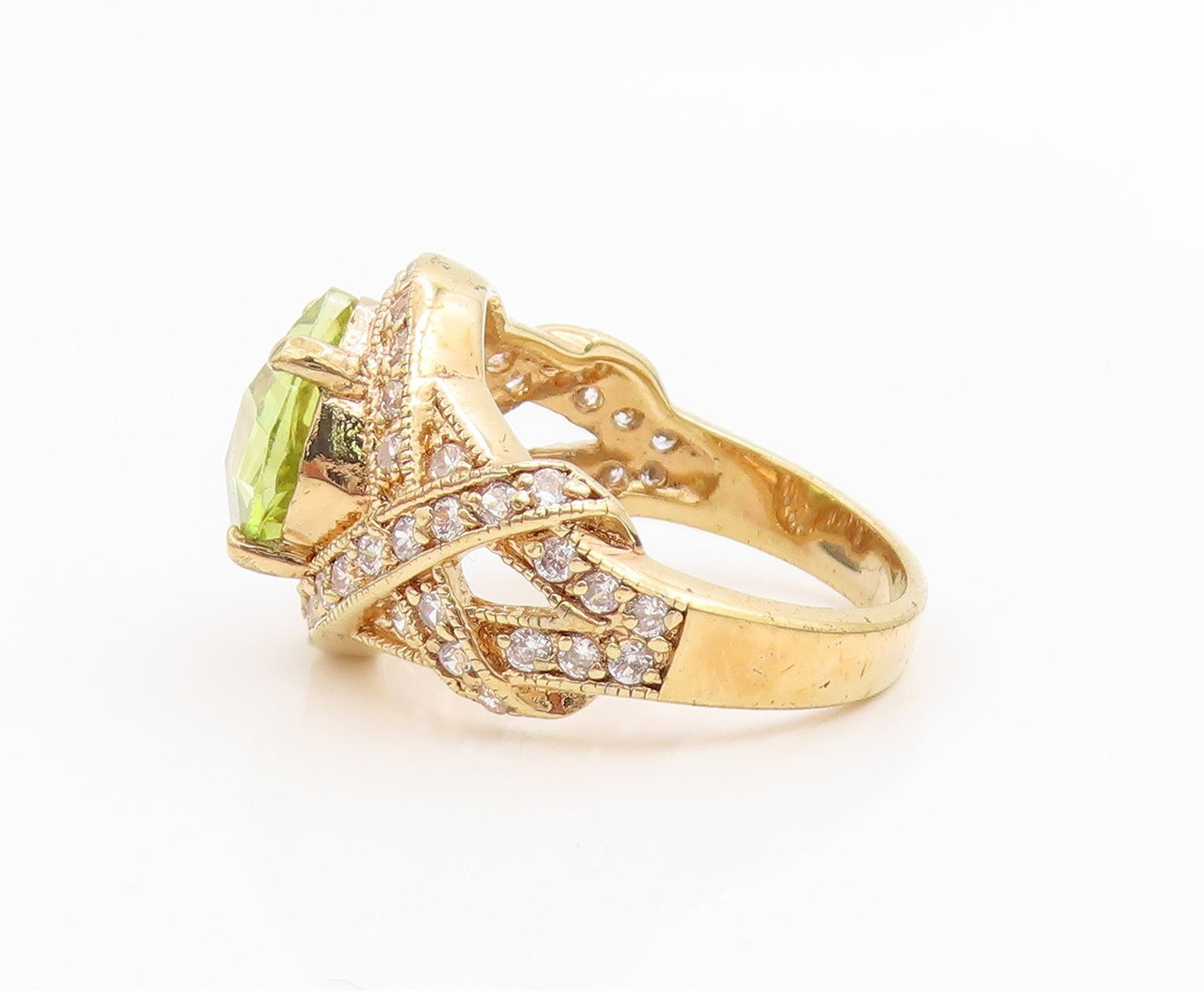 925 Sterling Silver Vintage Ring Gold Plated Elegant Peridot Band  Sz 7  RG35688