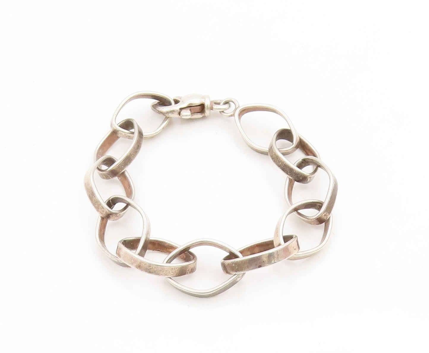 925 Sterling Silver Vintage Bracelet Chunky Interlocking Open Oval Link BT11724
