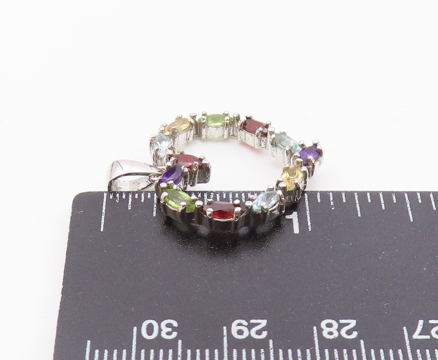 925 Silver  Vintage Marquise Peridot & Multi Stone Love Heart Pendant  PT21156
