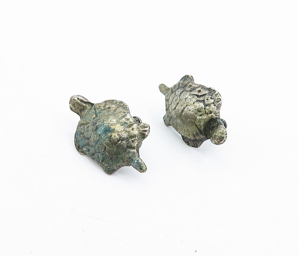 925 Sterling Silver  Vintage Antique Turtle Motif Non Pierce Earrings  EG2394