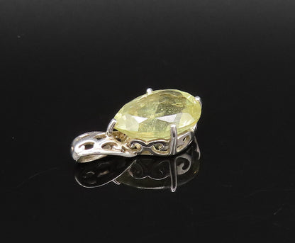 925 Sterling Silver  Vintage Prong Set Yellow Topaz Drop Pendant  PT21659