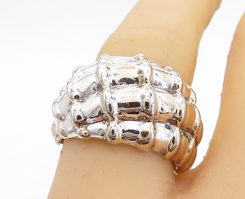 925 Sterling Silver  Vintage Polished Bamboo Dome Band Ring Sz 8  RG5813