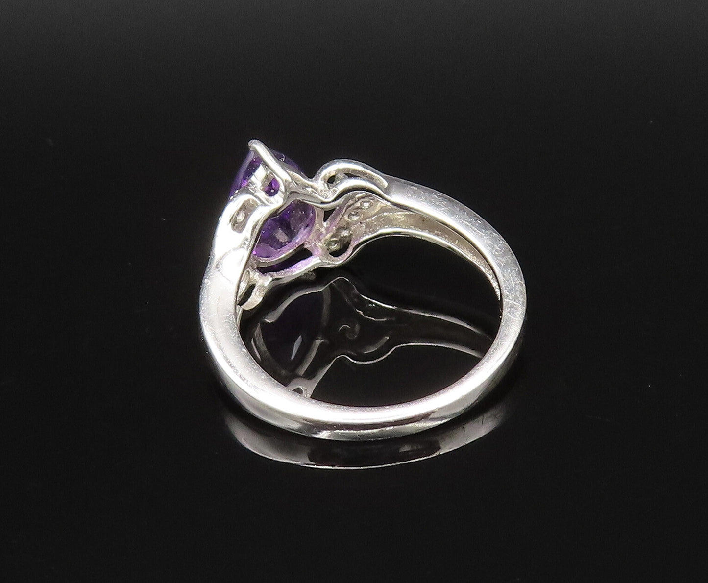925 Silver  Vintage Elegant Amethyst & Topaz Open Swirl Ring Sz 7.5  RG25700