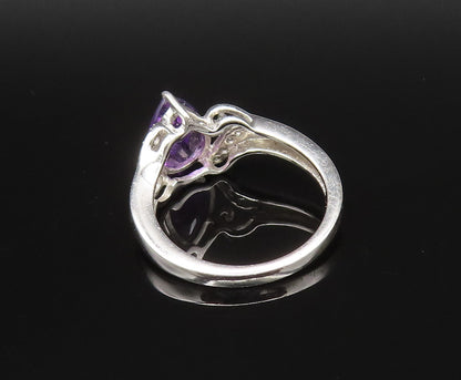 925 Silver  Vintage Elegant Amethyst & Topaz Open Swirl Ring Sz 7.5  RG25700