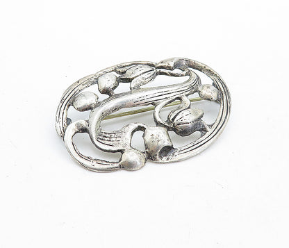 925 Sterling Silver  Vintage Antique Dark Tone Floral Vine Brooch Pin  BP1987