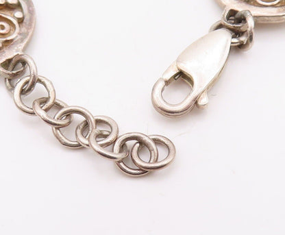 925 Sterling Silver Vintage Bracelet Antique Swirly Carved Gemstones  BT10804