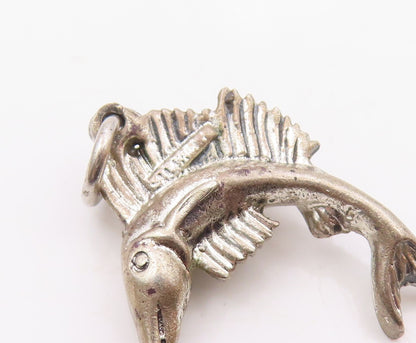 925 Sterling Silver  Vintage Sculpted Sailfish Charm Pendant  PT20905
