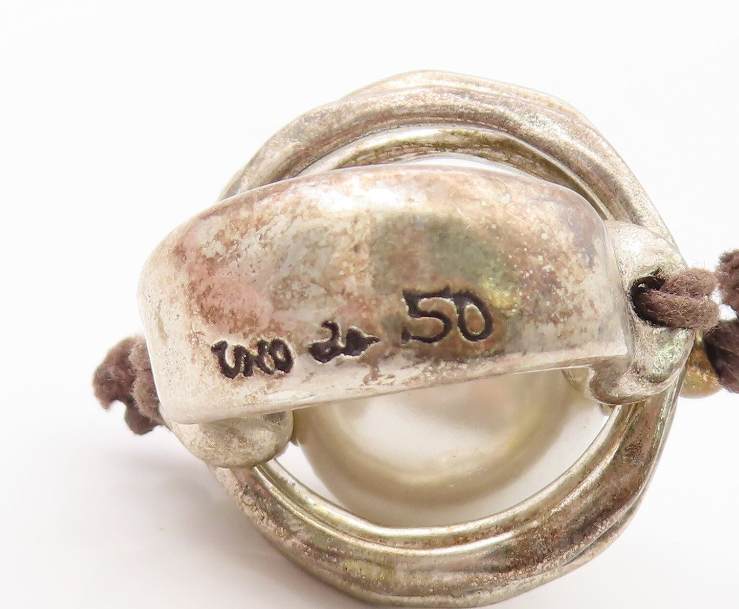 925 Sterling Silver Vintage Ring UNO DE 50 Large Cutout Pearl  Sz 7.5  RG31463