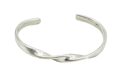 SERGIO LUB 925 Silver  Vintage Petite Shiny Twist Detail Cuff Bracelet  BT3105