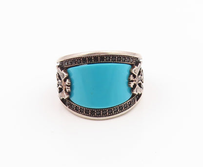 925 Sterling Silver Vintage Ring Turquoise & Spinel Eagle Band  Sz 11  RG36077