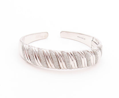 925 Sterling Silver Vintage Bracelet Swirls Etched Diamonds Inlay Cuff  BT11197