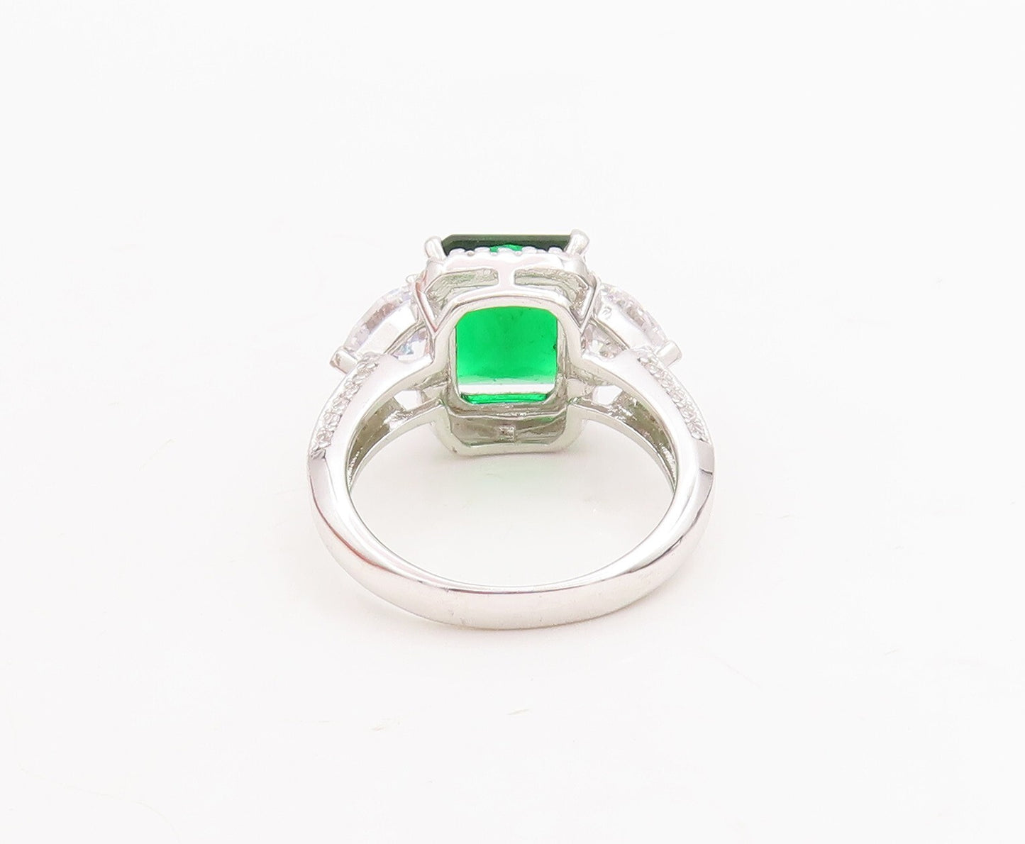 925 Sterling Silver Vintage Ring Rectangle Cut Peridot Triangle CZ Sz 7  RG29020