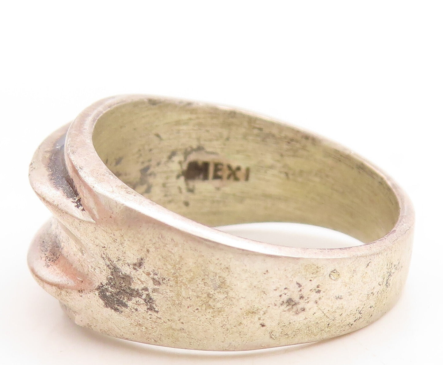 925 Sterling Silver Vintage Ring MEXICO Dark Tone Bulged Carved  Sz 7  RG31506