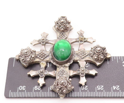 925 Sterling Silver Vintage Pendant JERUSALEM Antique Floral Checks Net  PT22958