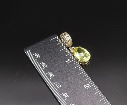 925 Sterling Silver  Vintage Swirl Cutout Yellow Topaz Floral Pendant  PT21861