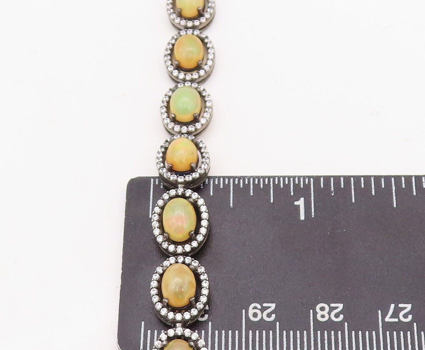 925 Sterling Silver Vintage Bracelet Oval Cut Fire Opal Halo CZ Rings  BT10758