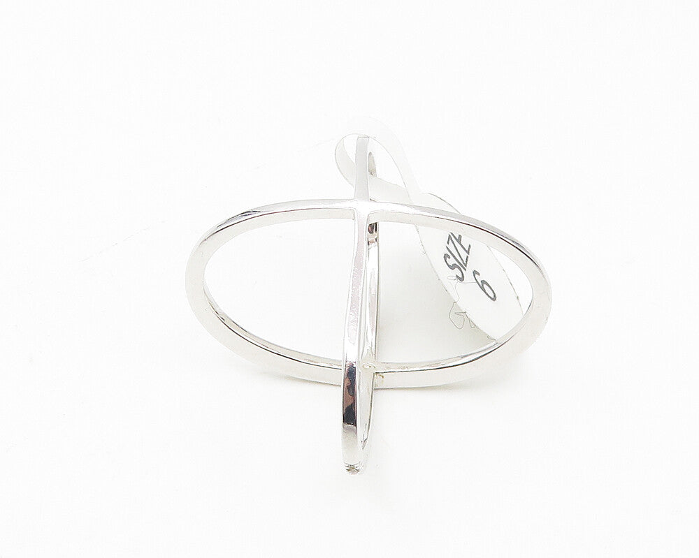 925 Sterling Silver  White Topaz Shiny Orbit Design Band Ring Sz 6  RG10667