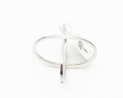 925 Sterling Silver  White Topaz Shiny Orbit Design Band Ring Sz 6  RG10667