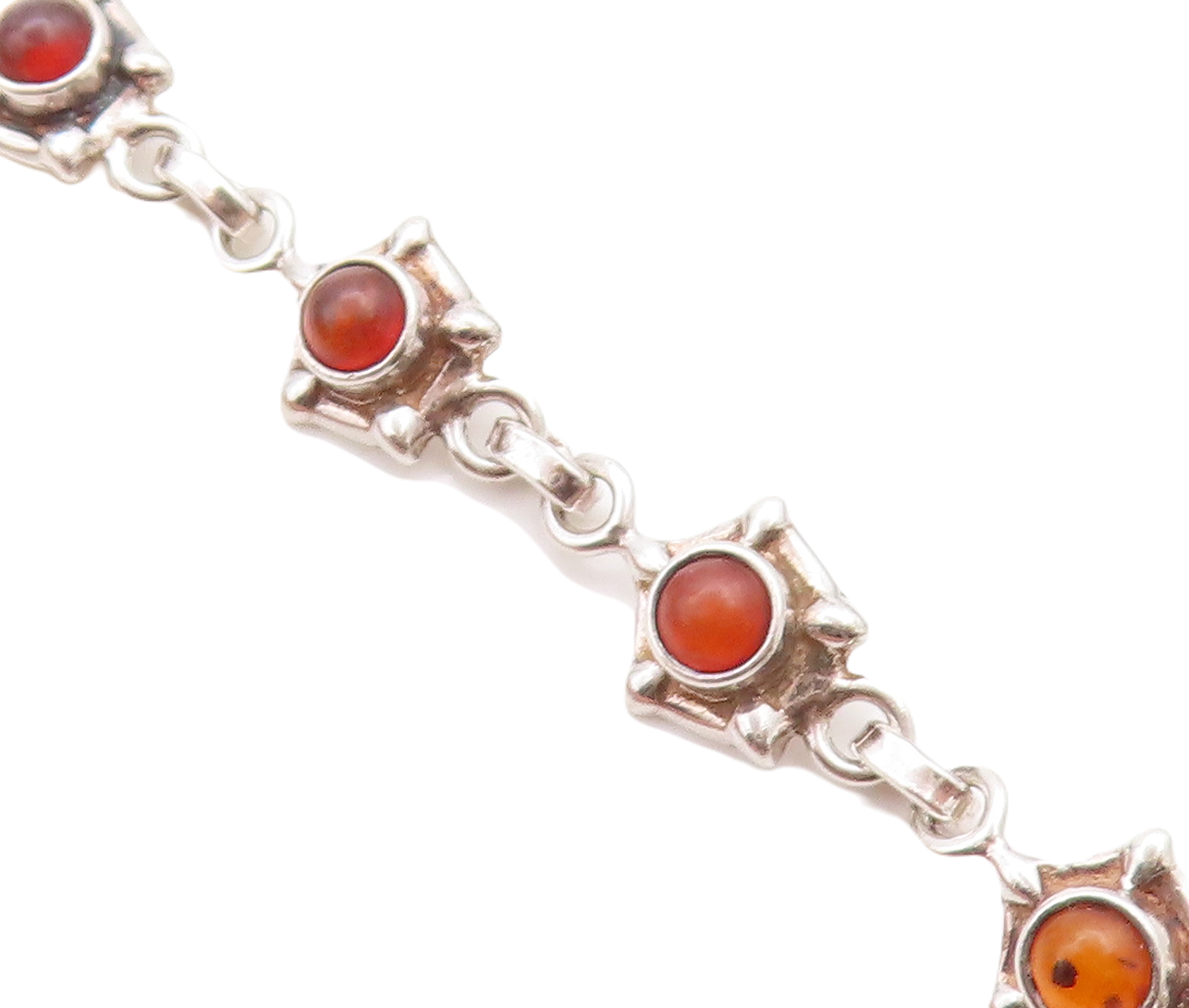 925 Sterling Silver Petite Cabochon Cut Amber Shiny Chain Bracelet BT2162