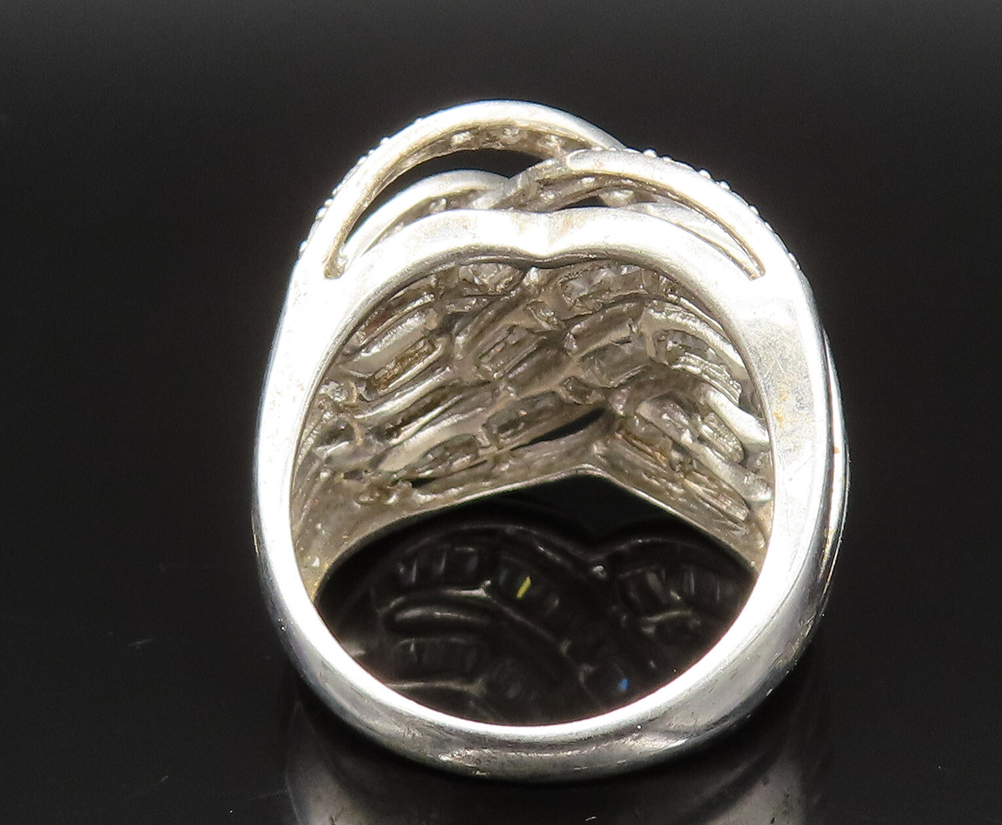 925 Silver  Vintage Overlapping Cubic Zirconia Crisscross Ring Sz 8.5  RG25403