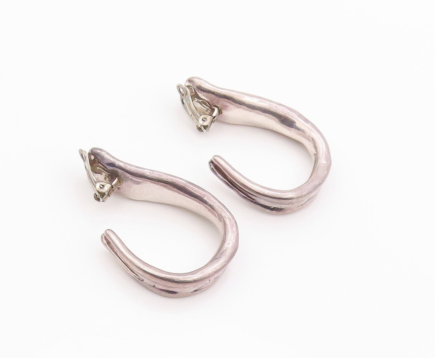 925 Sterling Silver Vintage Earrings BAT AMI Dark Tone Carved Open Hoops EG13474