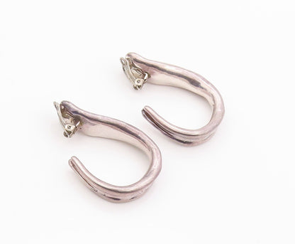 925 Sterling Silver Vintage Earrings BAT AMI Dark Tone Carved Open Hoops EG13474