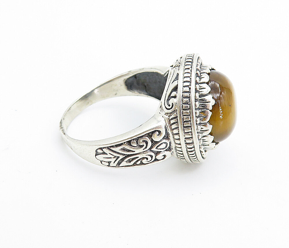 925 Sterling Silver  Vintage Tiger's Eye Swirl Cocktail Ring Sz 11.5  RG7512