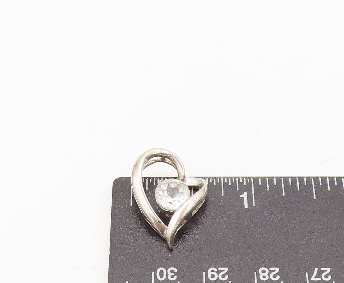 925 Sterling Silver Vintage Pendant Topaz Swirly Cutout Love Heart  PT22441