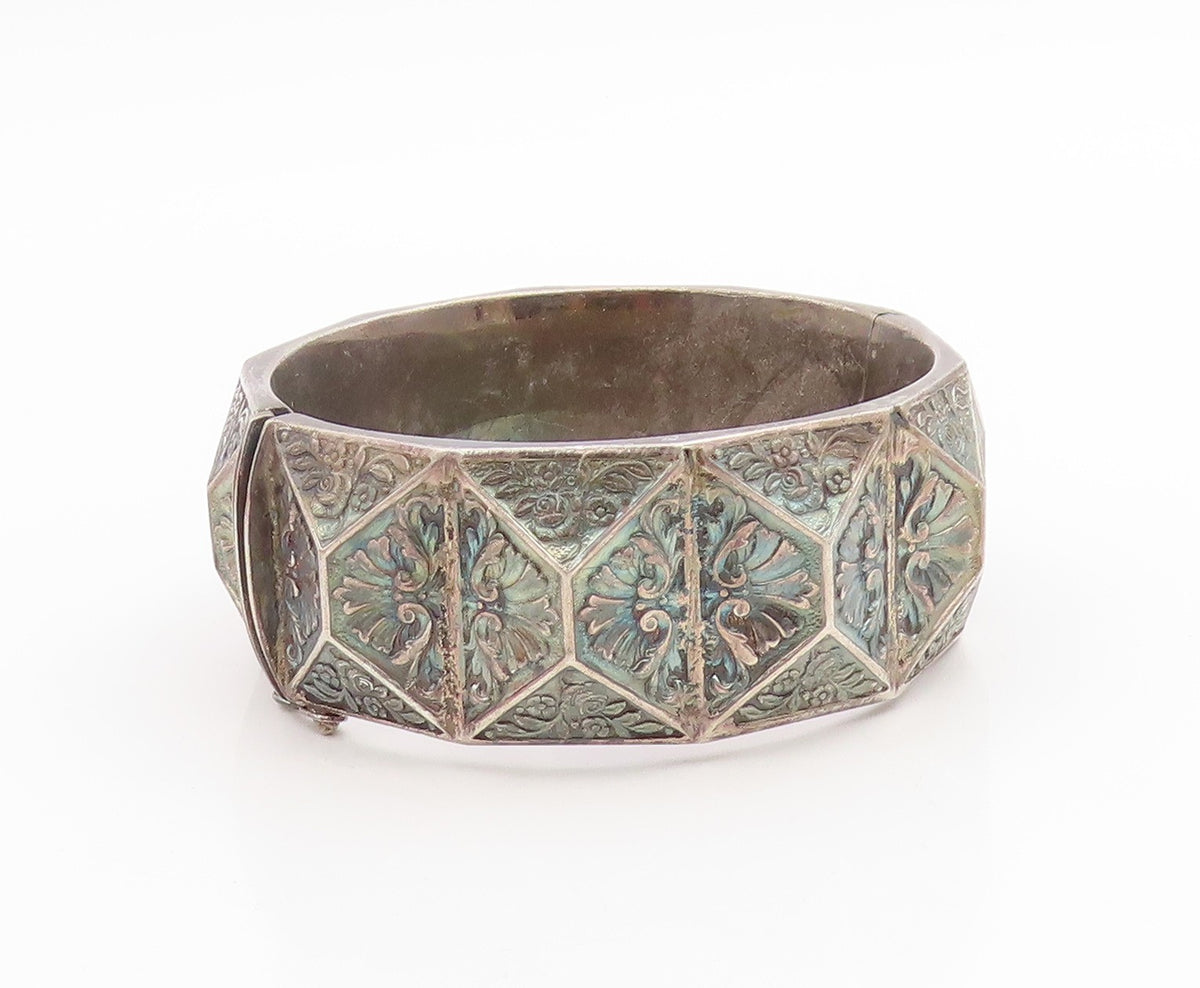 925 Sterling Silver Vintage Bracelet Antique Floral Geometric Bangle  BT12022