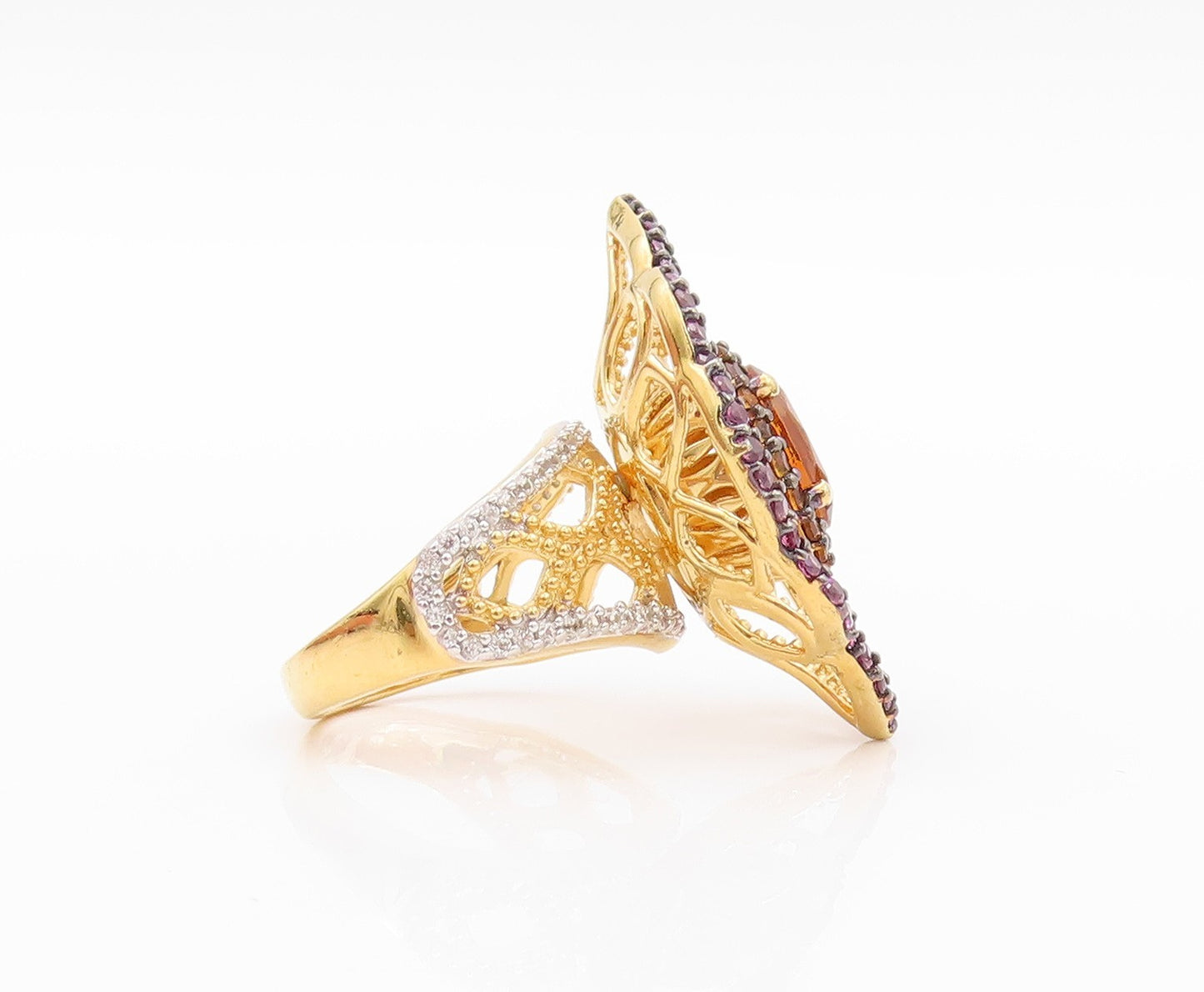 925 Sterling Silver Vintage Ring Gold Plated Designer Citrine & CZ  Sz 5 RG32321