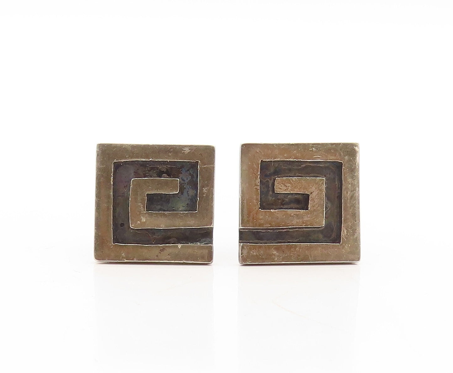 925 Sterling Silver Vintage Cuff Links DERGIO TAXCO Dark Tone Maze Key  TR3828